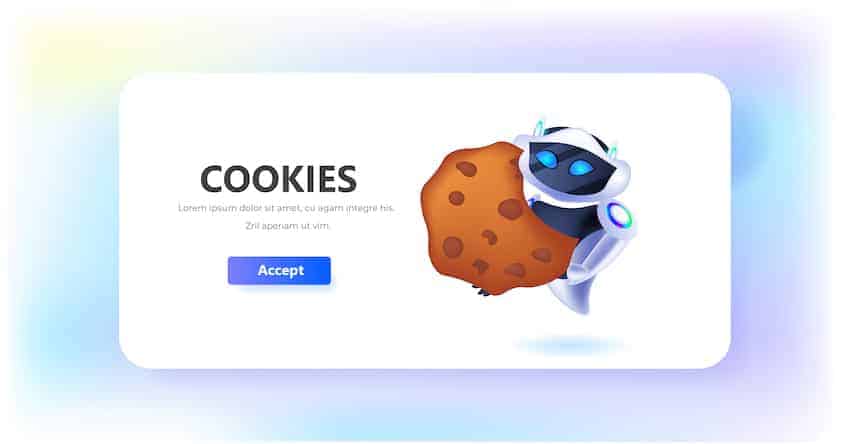 robot holding cookie protection of personal information internet web pop up we use cookies policy notification